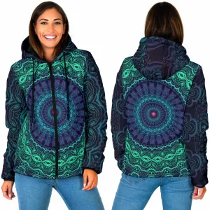 Trippy Mandala Womens Padded Hooded Jacket | Cameron Gray