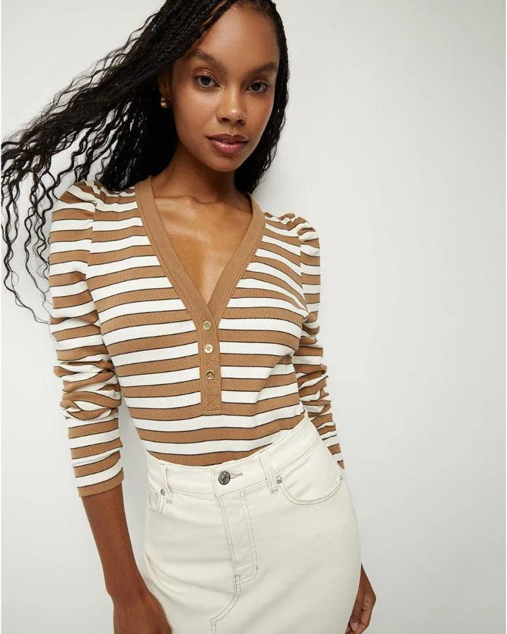 Veronica Beard Dekalb Striped Puff Sleeve Top