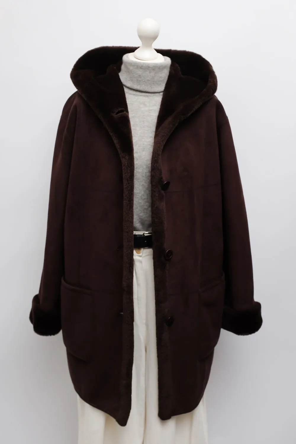 VINTAGE BROWN FAUX SUEDE WARM TEDDY COAT